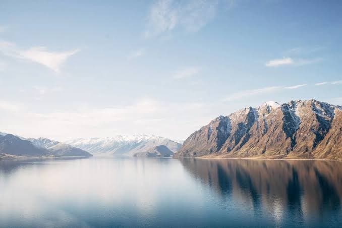Mountain peaks reflected in a calm lake