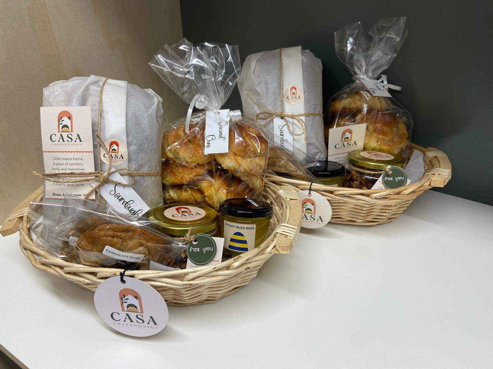 CASA gift hampers filled with wrapped bakes and local treats